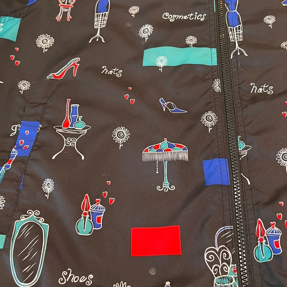 Vintage Koret Sport Novelty Print Windbreaker Jacket Black Zip Front M - Picture 10 of 11